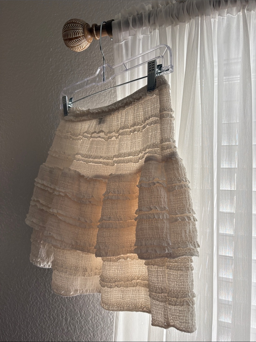 Cream Tiered Ruffle Mini Skirt